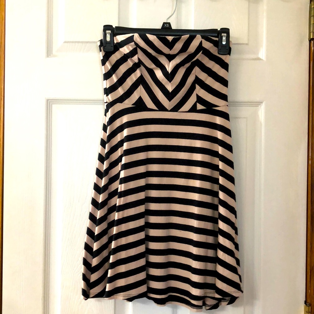 Black & Tan strapless party dress